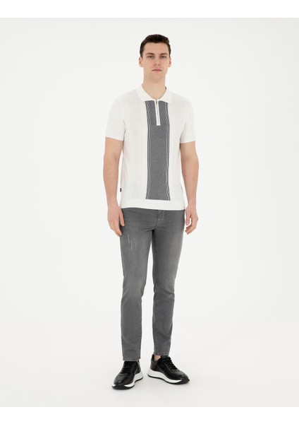 Erkek Beyaz Slim Fit Fermuarlı Polo Yaka Triko Tişört 50288150-VR013 fırsatları
