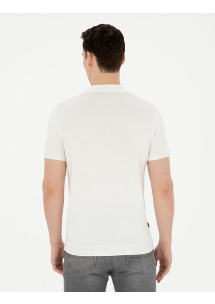 Erkek Beyaz Slim Fit Fermuarlı Polo Yaka Triko Tişört 50288150-VR013 indirimleri