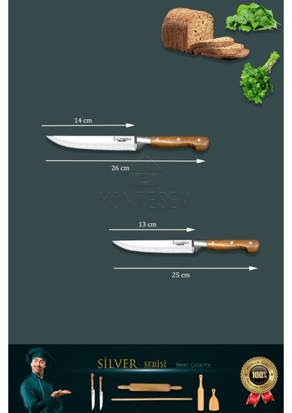 Silver Serisi Ahşap Hamur Açma Oklavası Merdanesi Lazbisa Mutfak Bıçak Börek Seti 6 Lı Slvset3 fırsatları