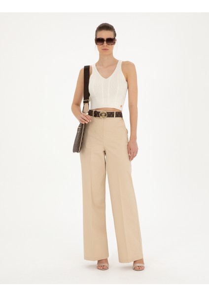 Kadın Beyaz Crop Top Triko Bluz 50284237-VR013