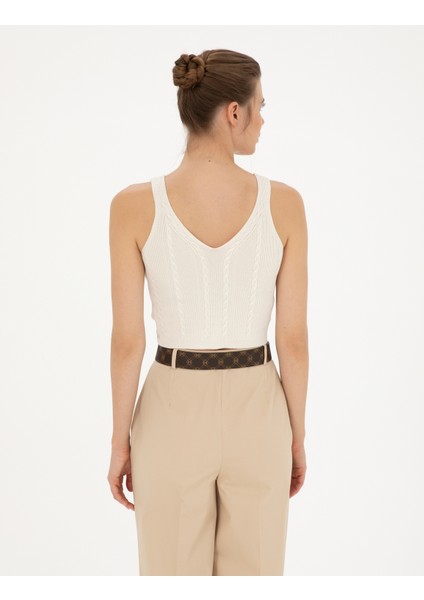 Kadın Beyaz Crop Top Triko Bluz 50284237-VR013