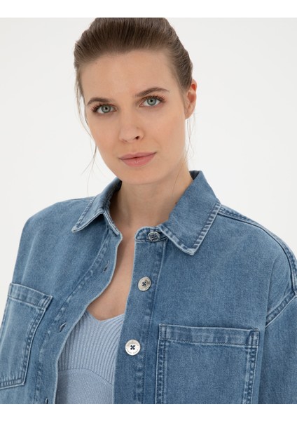 Kadın Mavi Comfort Fit Jean Ceket 50284216-VR036 fiyatları