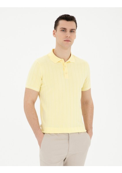 Pierre Cardin Erkek Sarı Slim Fit Düğmeli Polo Yaka Triko Tişört 50288148-VR035