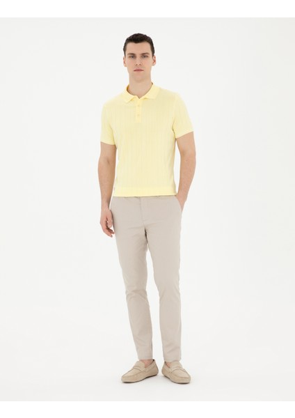 Pierre Cardin Erkek Sarı Slim Fit Düğmeli Polo Yaka Triko Tişört 50288148-VR035