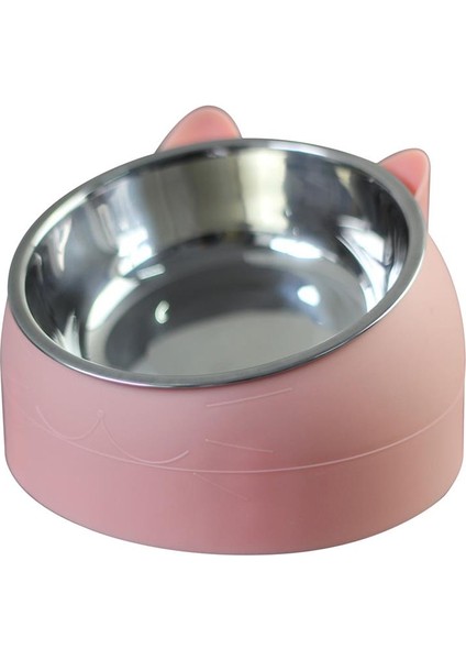 Pembe Stil 400ML Paslanmaz Çelik Kedi Kasesi Kaymaz Köpek Tabanı Kedi Maması Içme Suyu Besleyici Eğim Boyun Koruma Tabağı Evcil Hayvan Kasesi ml (Yurt Dışından)
