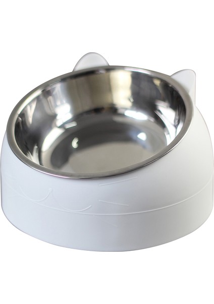 Beyaz Stil 400ML Kedi Köpek Maması 15 Derece Yükseltilmiş Paslanmaz Çelik Kaymaz Köpek Tabanı Kedi Maması Içme Suyu Besleyici Eğim Korumalı Boyun Evcil Hayvan Kasesi (Yurt Dışından)