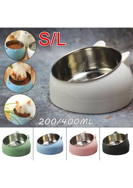 Beyaz Stil 400ML Kedi Köpek Maması 15 Derece Yükseltilmiş Paslanmaz Çelik Kaymaz Köpek Tabanı Kedi Maması Içme Suyu Besleyici Eğim Korumalı Boyun Evcil Hayvan Kasesi (Yurt Dışından) indirimleri