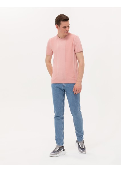 Erkek Pembe Slim Fit Bisiklet Yaka Triko Tişört 50268283-VR026