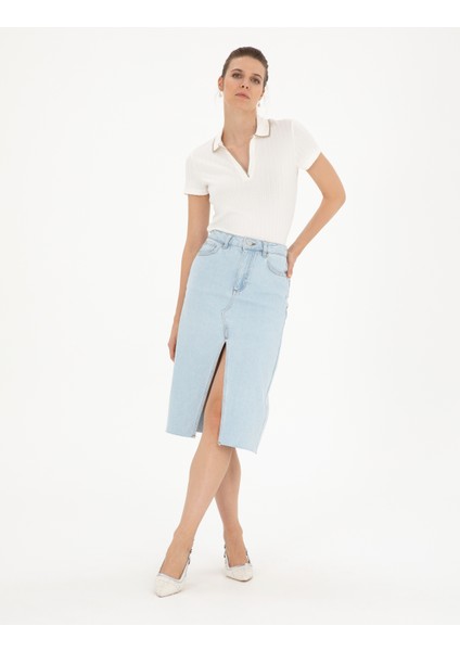 Kadın Ekru Slim Fit Triko Tişört 50288292-VR019
