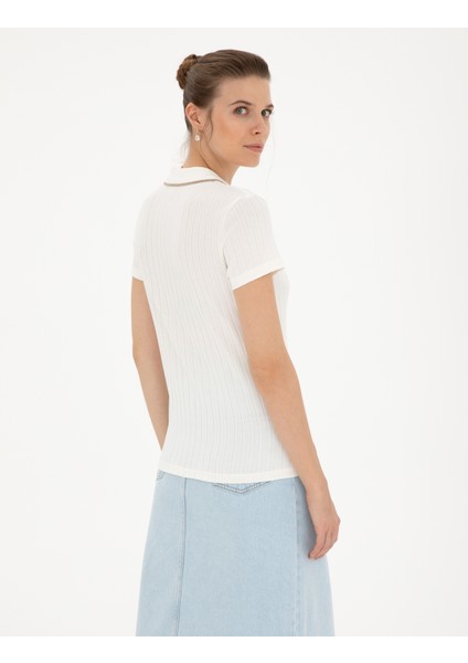 Kadın Ekru Slim Fit Triko Tişört 50288292-VR019