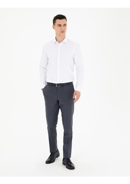 Erkek Beyaz Slim Fit Armürlü Uzun Kollu Gömlek 50289416-VR013