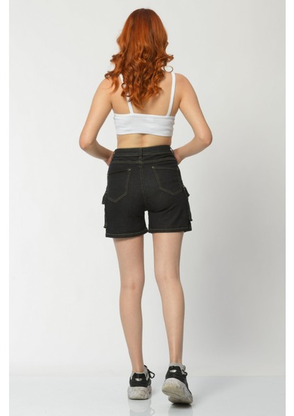 Kargo Cepli Denim Kadın Şort - Siyah Siyah - 28 indirimleri