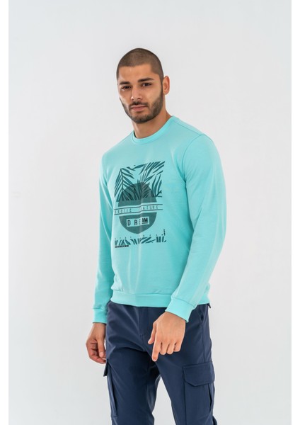 Sweatshırt Basıc - 902 - B25 - Su Yeşili
