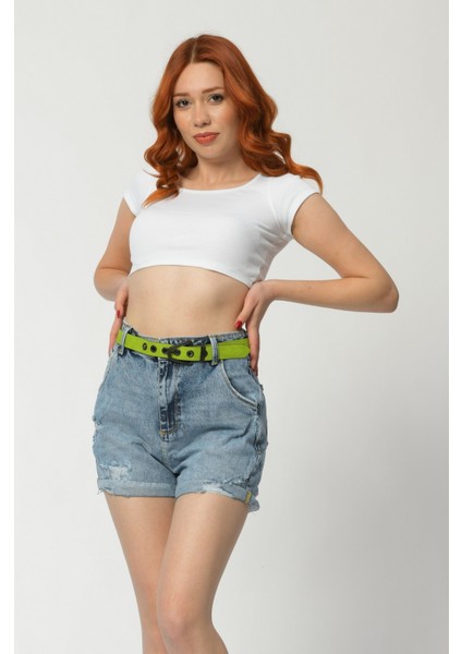 Yırtık Detaylı Denim Kadın Şort - Mavi Mavi - 26 fiyatları