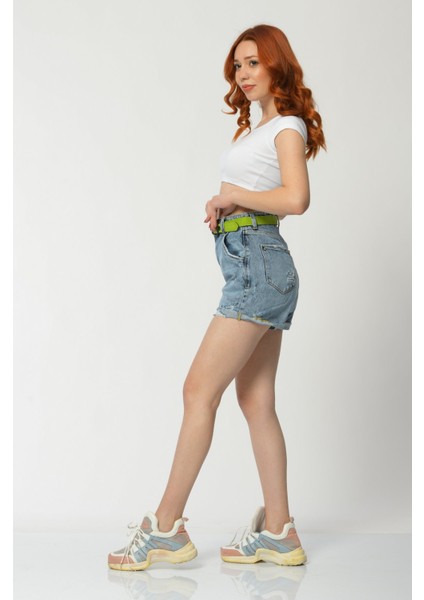Yırtık Detaylı Denim Kadın Şort - Mavi Mavi - 26 modelleri