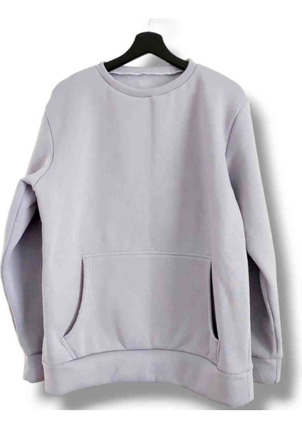 Kadın Erkek Unisex Kışlık Polar Üst Sweatshirt Kalın Içi Şardonlu Bisiklet Yaka Cepli Model Trend Hoodie