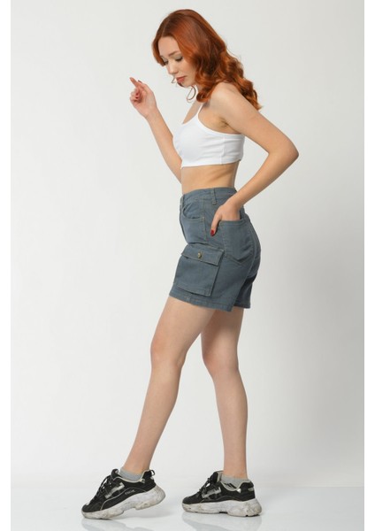 Kargo Cepli Denim Kadın Şort - Gri Gri - 28 fırsatları