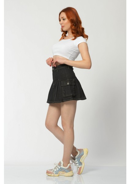 Kargo Cepli Denim Mini Etek - Antrasit Antrasit - 26