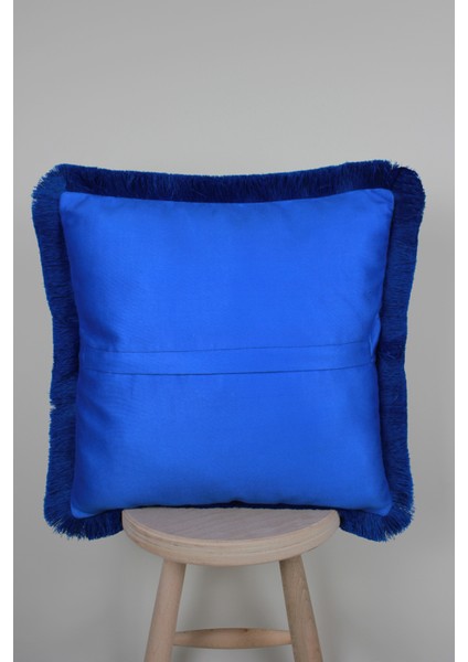 Saks Püsküllü, Asker Dg Desen, Dekoratif 43X43CM Kare Kırlent Kılıfı