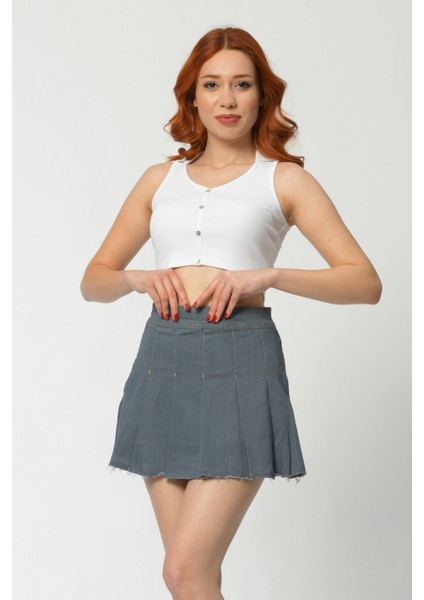 Pileli Denim Etek - Gri Gri - 30 fiyatları