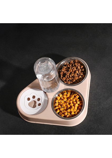 Pembe Tarzı M-29.5X24.5X24.5CM Pet Kedi Kase Otomatik Köpek Besleyici 500 ml Köpek Su Şişesi Kedi Mama Kasesi Pet Paslanmaz Çelik Çift Kase 3 Çanak Kedi Aksesuarları (Yurt Dışından)