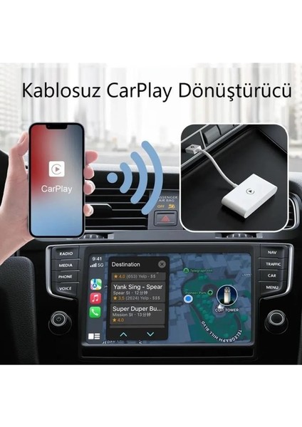 Araç Içi Apple Cihazlar Ile Uyumlu Kablosuz Carplay Adaptörü Wireless Carplay Çevirici Siyah