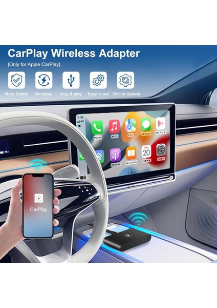 Araç Içi Apple Cihazlar Ile Uyumlu Kablosuz Carplay Adaptörü Wireless Carplay Çevirici Siyah