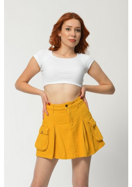 Kargo Cepli Denim Mini Etek - Hardal Hardal - 26 fiyatları