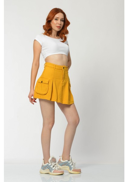 Kargo Cepli Denim Mini Etek - Hardal Hardal - 26 indirimleri