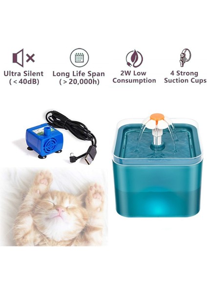Mavi Stil USB Fişi LED Aydınlatmalı Otomatik Kedi Içme Çeşmesi Taze Temiz Su Için Devridaim Filtrelemeli USB Pet Su Sebili (Yurt Dışından)