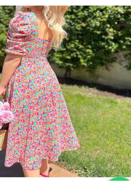 Desenli Kol Pileli Volanlı Elbise fiyatları