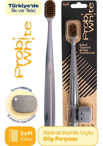 Probiwhite Spiral Uçlu Diş Fırçası (Gri) + Özel Tasarım Taş Stant fiyatları