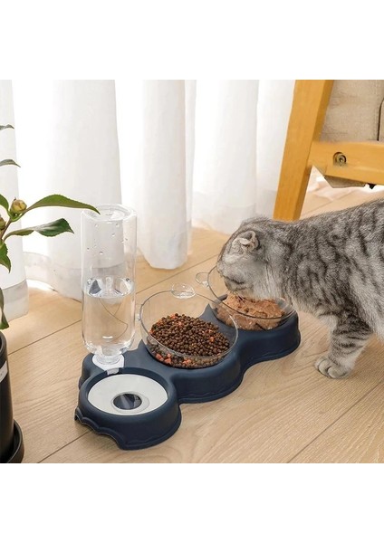Mavi Stil Kedi Kasesi Üç Kase Otomatik Besleyici Devrilmeye Karşı Nem Geçirmez Ağız Köpek Kase Kediler Için Su Besleyici Kase (Yurt Dışından) fırsatları