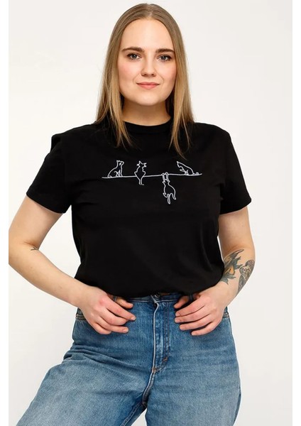 Only Trendwear Unisex Kedi Baskılı Oversize Tshirt