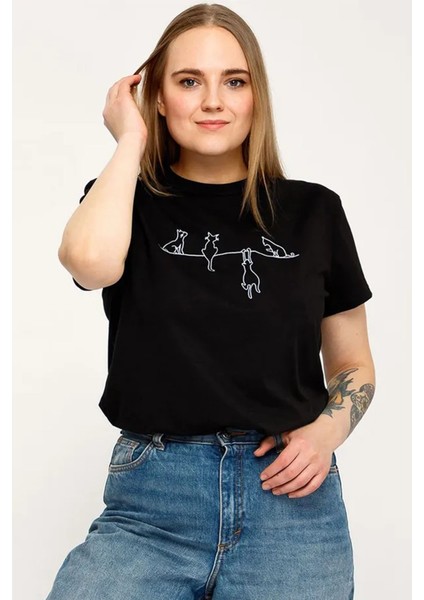 Only Trendwear Unisex Kedi Baskılı Oversize Tshirt modelleri