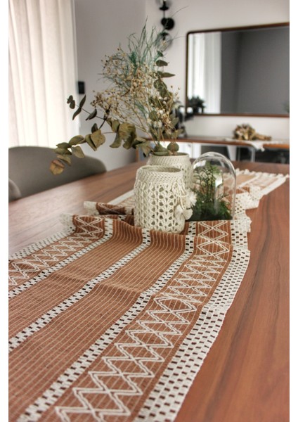 Pamuklu Şal Motif Dantel Örgü Runner 35X150
