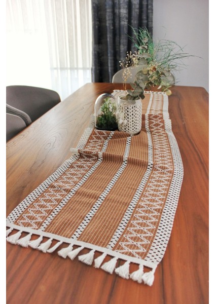 Pamuklu Şal Motif Dantel Örgü Runner 35X150