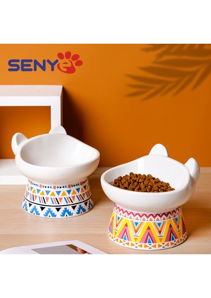 Bir Stil Servikal Omurganın Seramik Koruması Anti-Devrilme Yüksek Ayak Eğik Ağız Pet Çift Kase Kedi Mama Kasesi (Yurt Dışından) fırsatları
