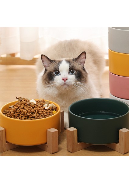 Çift ​​beyaz Stil 12.8cm Bambu Standlı Pet Seramik Kase Kedi Kase Köpek Kase Pet Içme Kasesi Gıda Kabı Kedi ve Köpek Besleme Malzemeleri (Yurt Dışından) fiyatları