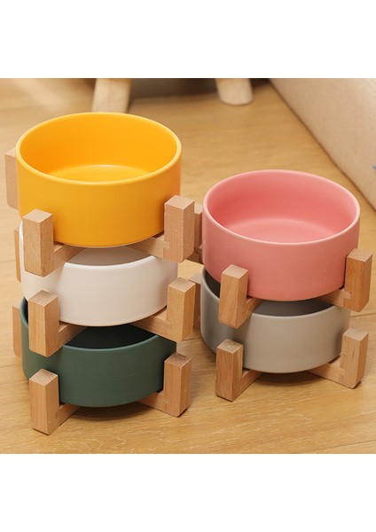 Çift ​​beyaz Stil 12.8cm Bambu Standlı Pet Seramik Kase Kedi Kase Köpek Kase Pet Içme Kasesi Gıda Kabı Kedi ve Köpek Besleme Malzemeleri (Yurt Dışından) modelleri