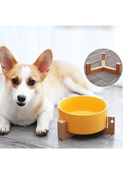 Çift ​​beyaz Stil 12.8cm Bambu Standlı Pet Seramik Kase Kedi Kase Köpek Kase Pet Içme Kasesi Gıda Kabı Kedi ve Köpek Besleme Malzemeleri (Yurt Dışından) fırsatları
