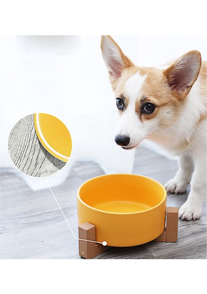 Çift ​​beyaz Stil 12.8cm Bambu Standlı Pet Seramik Kase Kedi Kase Köpek Kase Pet Içme Kasesi Gıda Kabı Kedi ve Köpek Besleme Malzemeleri (Yurt Dışından) indirimleri