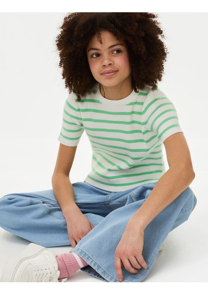 Fitil Detaylı Kısa Kollu Örme T-Shirt (6-16 Yaş) fiyatları