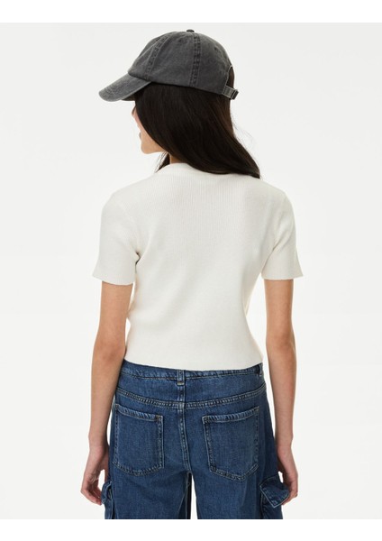Fitil Detaylı Kısa Kollu Örme T-Shirt (6-16 Yaş) modelleri