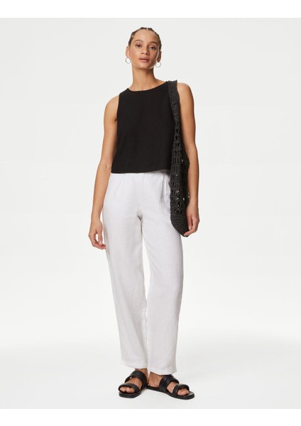 Marks & Spencer Regular Fit Crop Keten Bluz