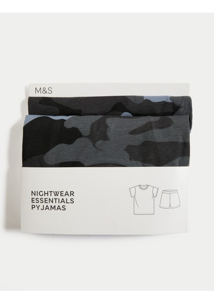 Marks & Spencer Kamuflaj Desenli Kısa Kollu Şortlu Pijama Takımı