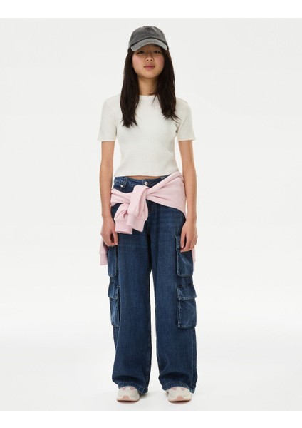 Fitil Detaylı Kısa Kollu Örme T-Shirt (6-16 Yaş)