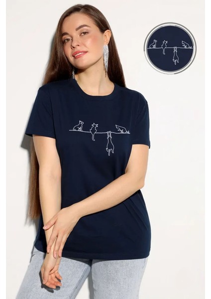 Only Trendwear Unisex Kedi Baskılı Oversize Tshirt