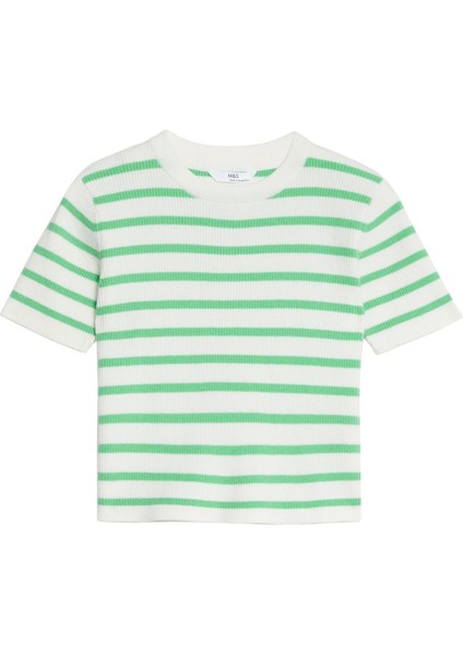 Fitil Detaylı Kısa Kollu Örme T-Shirt