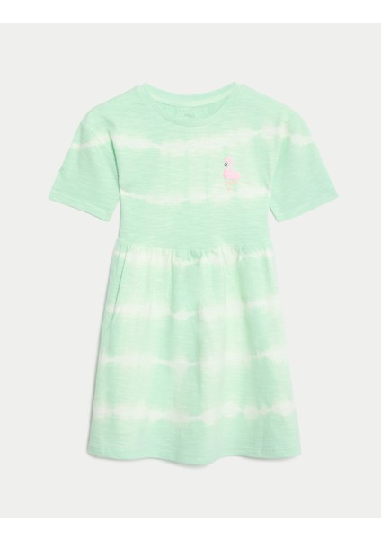 Saf Pamuklu Flamingo Desenli Elbise (2-7 Yaş) fırsatları